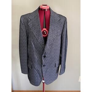 Blazer Vintage 1970s polyester broken stripe black blue